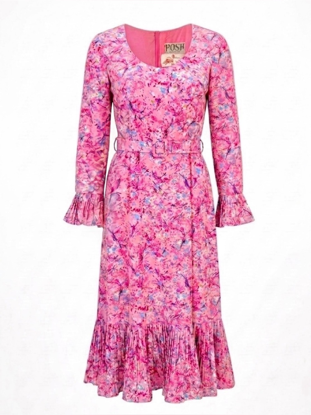 Vintage Posh by Jay Anderson Pink Floral Midi Dress Size 2 Rare